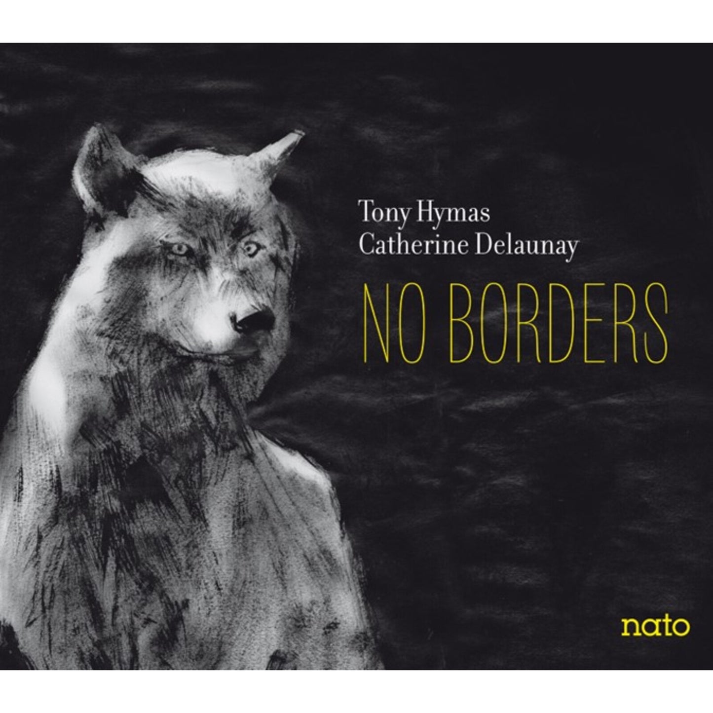 CD cover: black and white portrait of a wolf's head, text "No Borders".