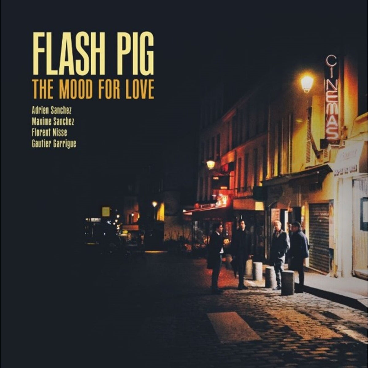 CD cover for Flash Pig’s “The Mood For Love” with a nighttime street scene.