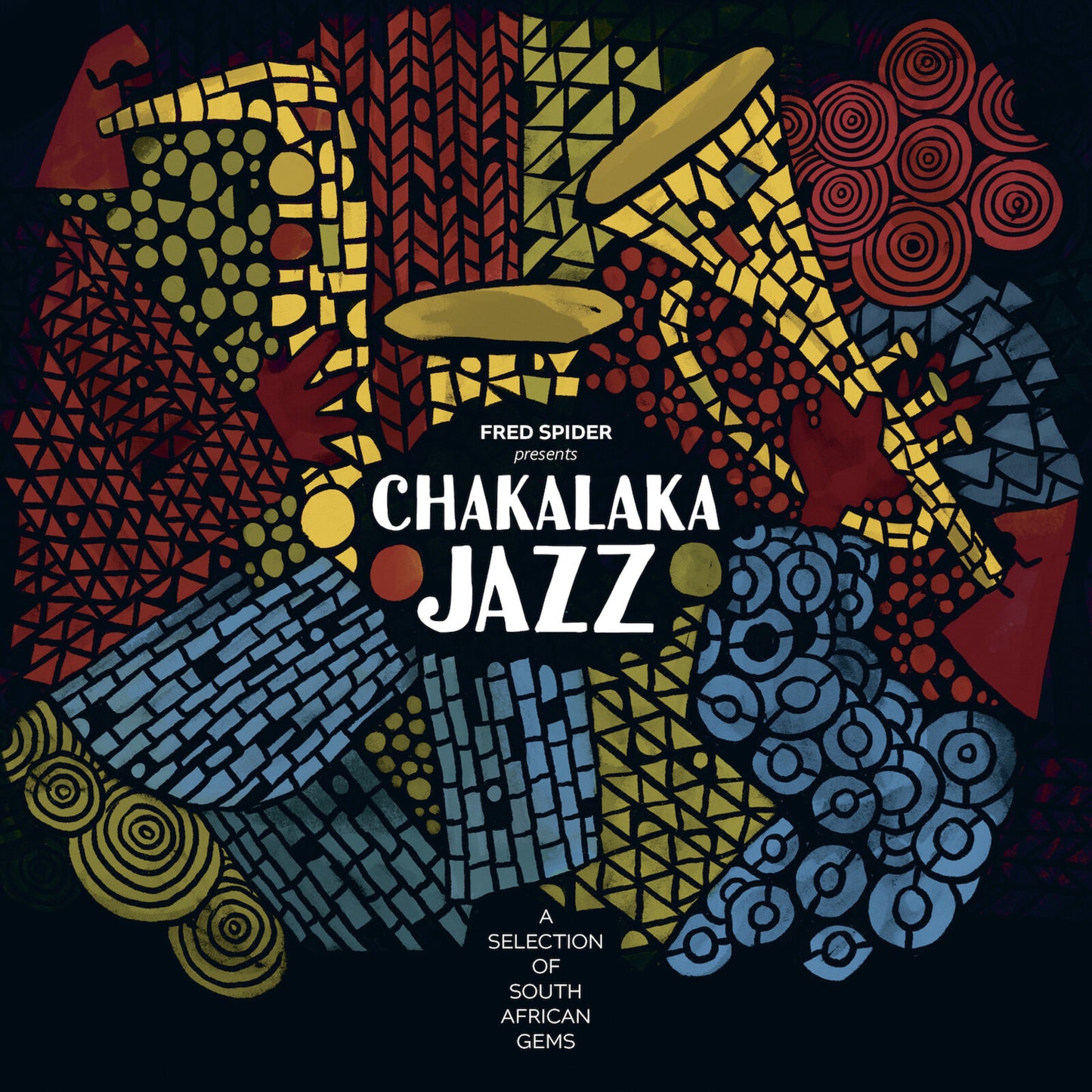 CD cover for "Chakalaka Jazz" with colorful, geometric, stained-glass style art.