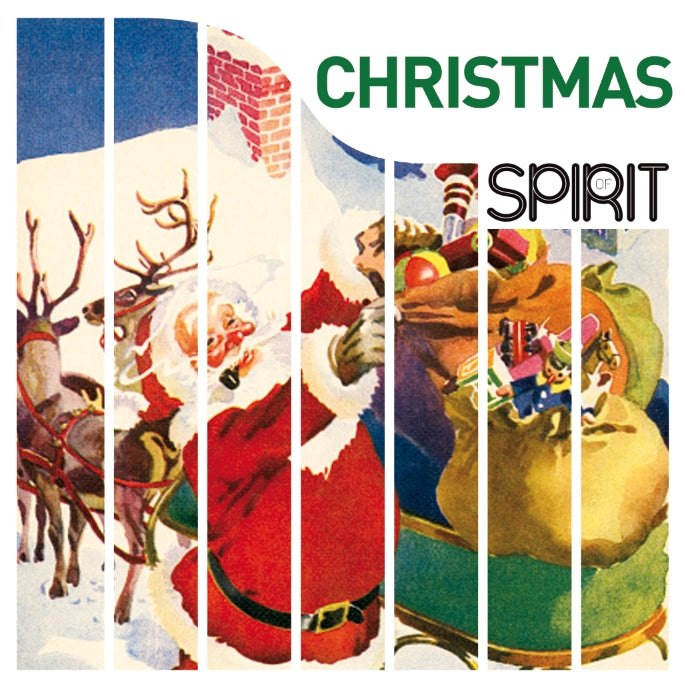 Vintage Christmas album cover with Santa, reindeer, and festive imagery.