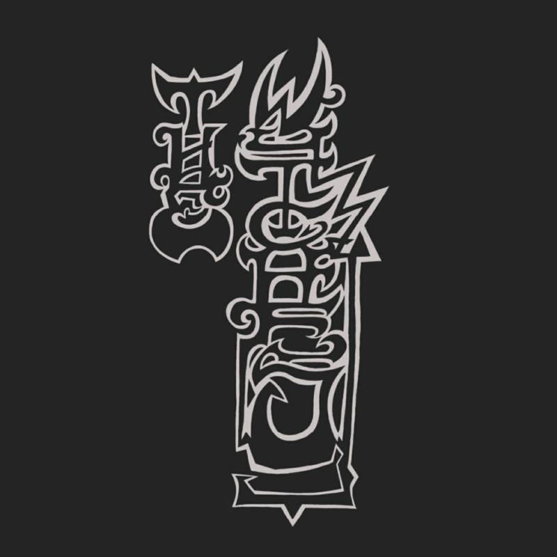 Abstract white line art on a dark gray background.