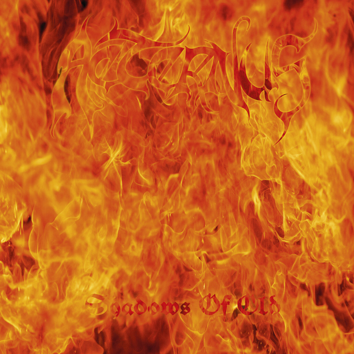 Album cover with fiery orange and yellow background, text "Aeternus" and "Shadows Of Old".