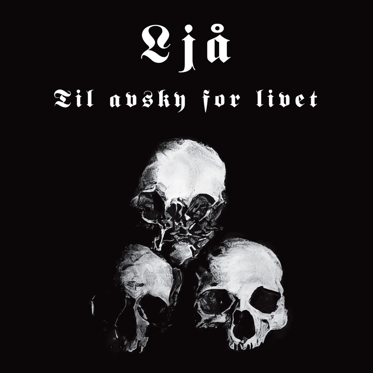 Black background with three white skulls and gothic-style text.