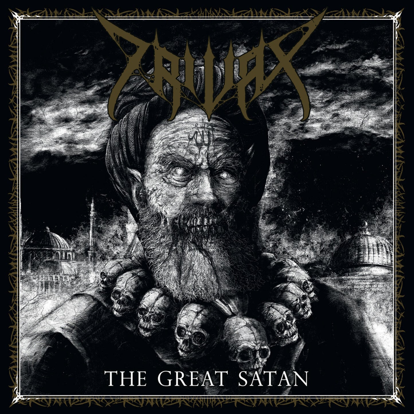 Black and white CD cover with a demonic figure and skulls.