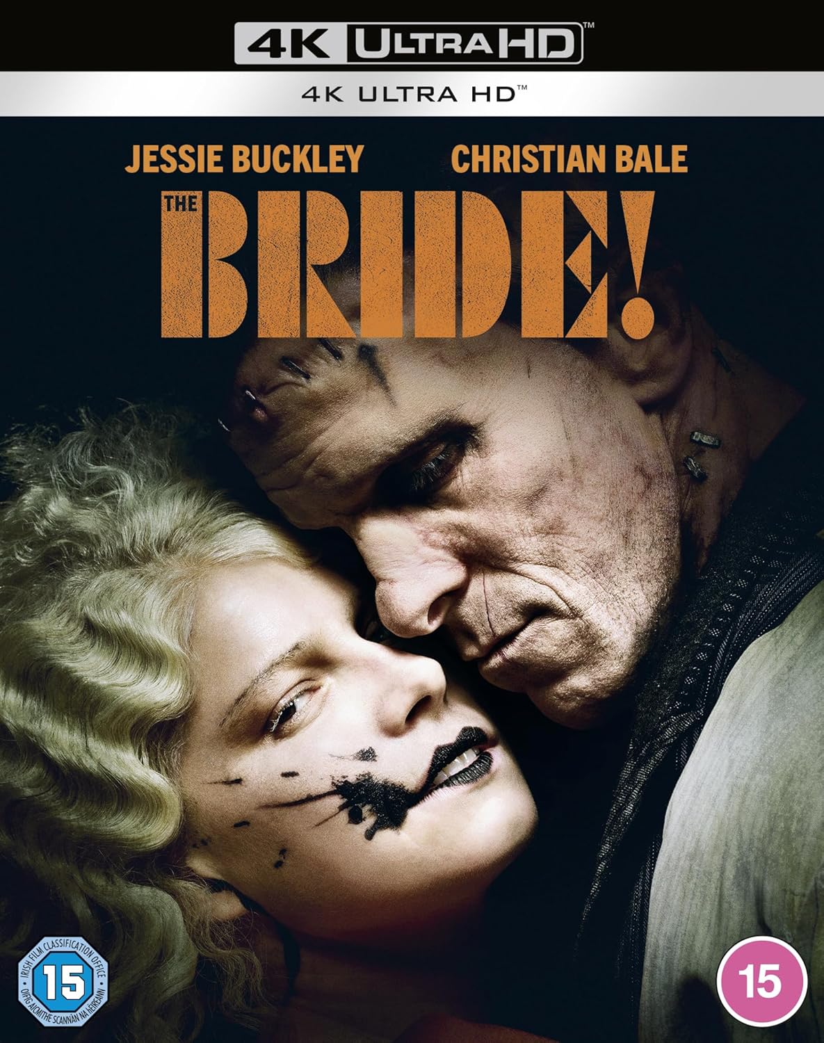 Blu-ray cover for "The Bride!" featuring Jessie Buckley and Christian Bale.