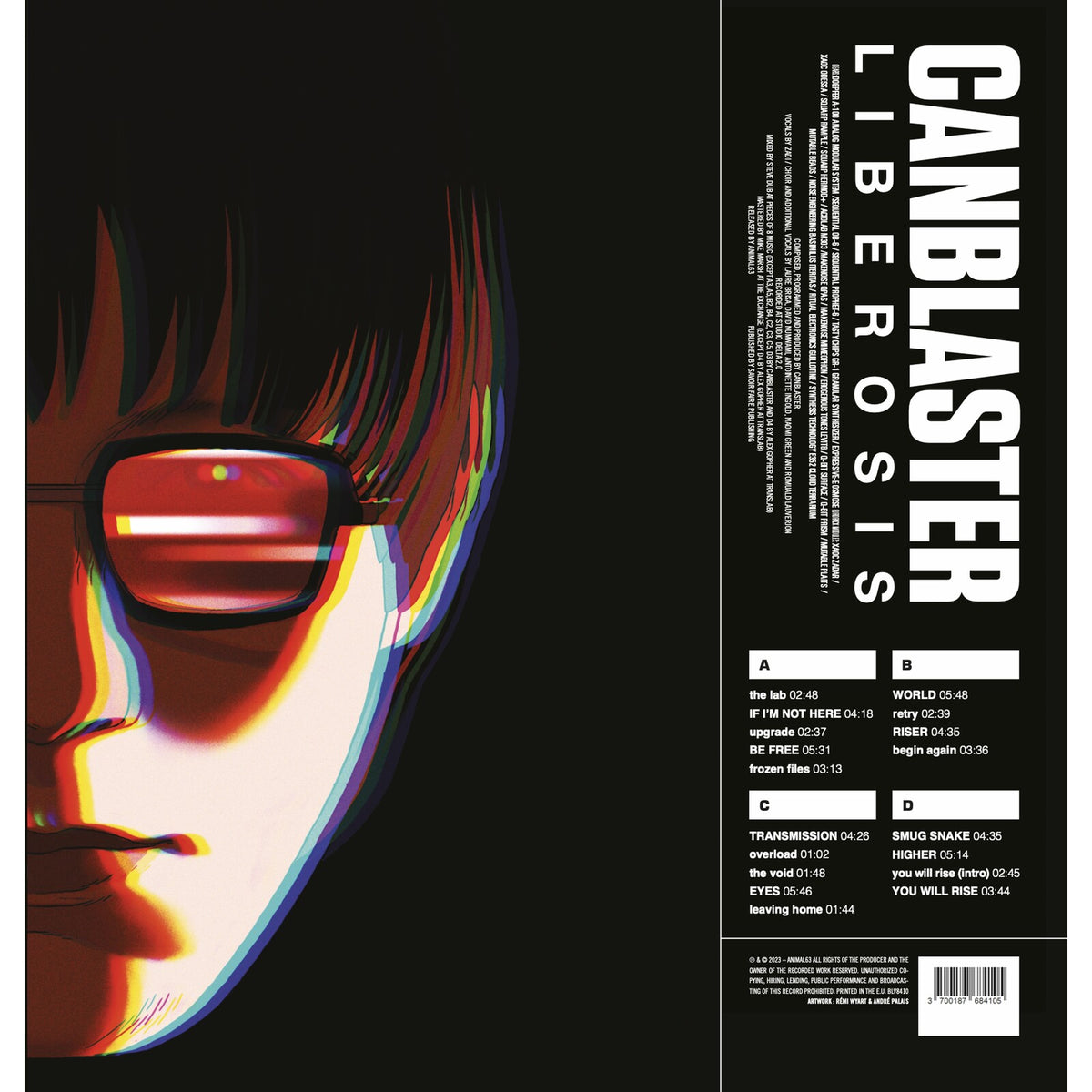 Vinyl record cover: Canblaster - Liberosis, featuring a cyborg portrait.