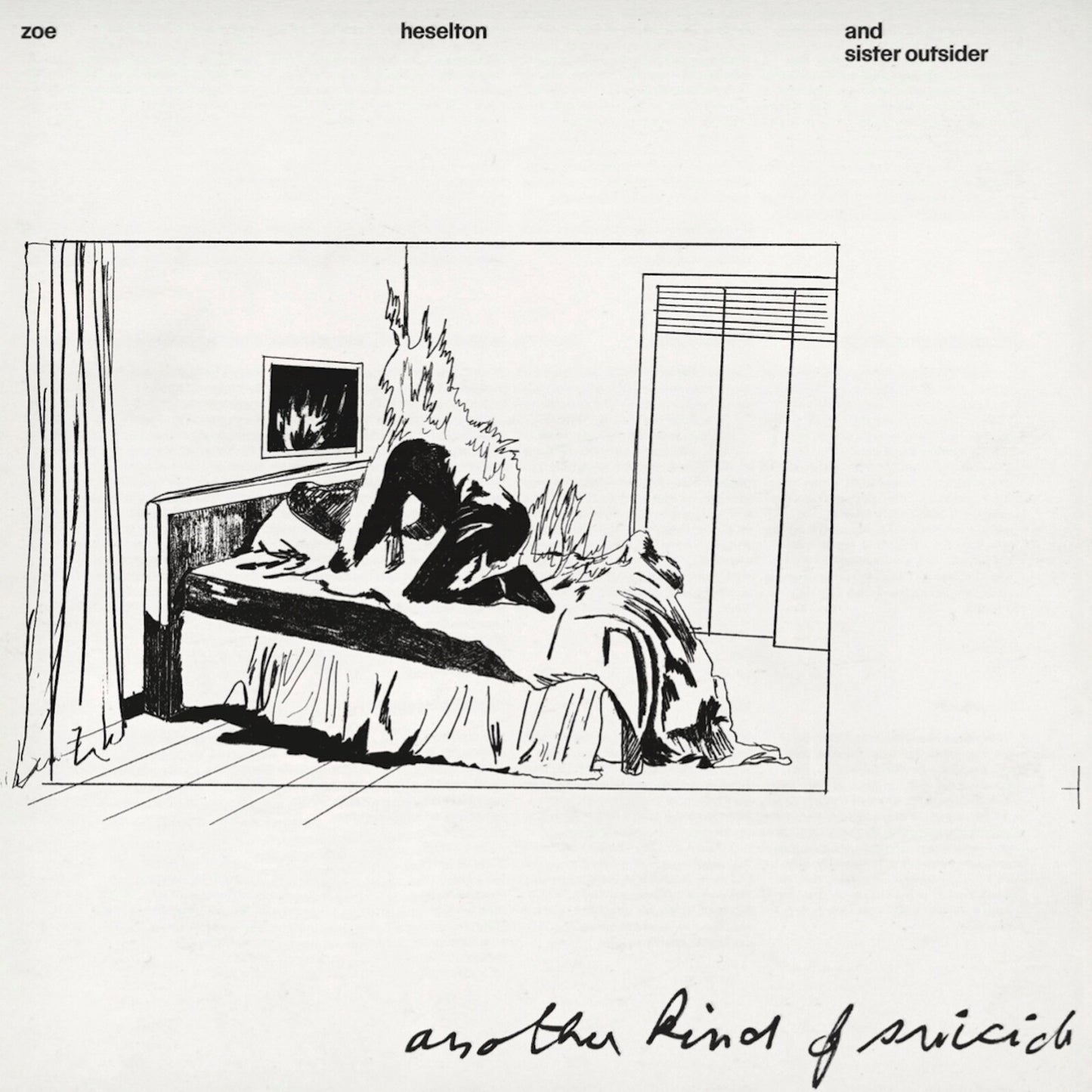 Black and white line drawing of a person lying on a bed.