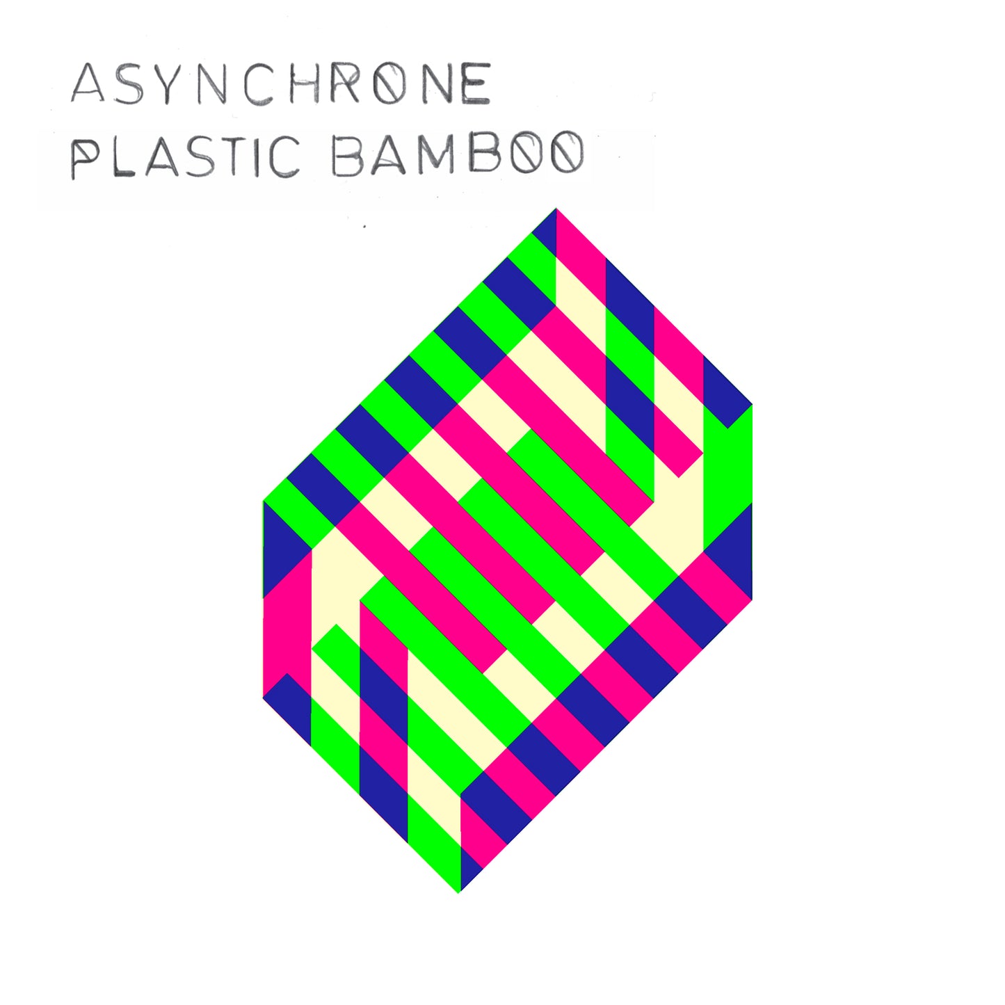 Album cover with an isometric, colorful striped geometric design.