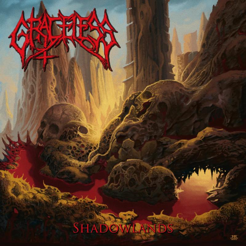 Dark fantasy album cover with skulls, spires, and the band name "Graceless.