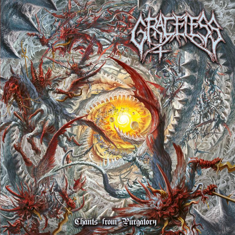 Dark fantasy album cover with demonic figures surrounding a glowing sun.