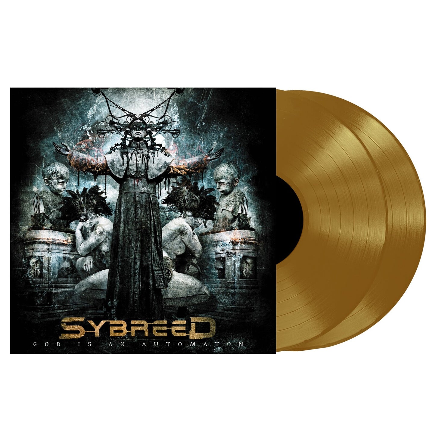 Sybreed album "God Is An Automation" vinyl record with dark, surreal cover art.