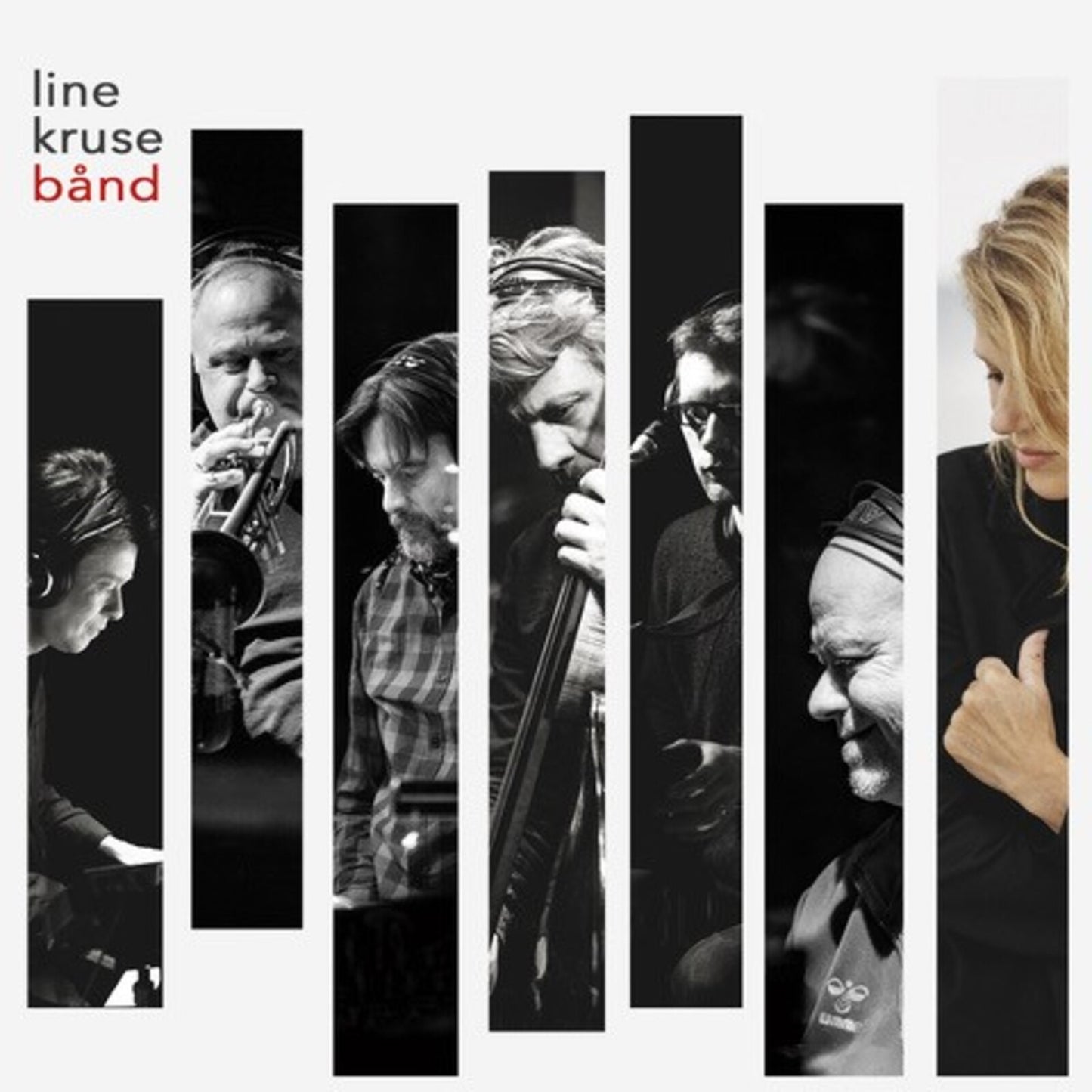 Black and white portraits of six musicians arranged in vertical strips.