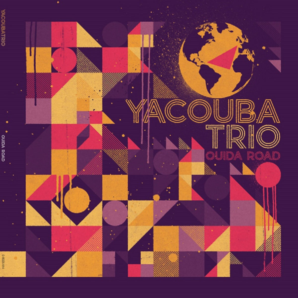 CD cover for Yacouba Trio’s “Ouida Road” with geometric shapes and a globe.
