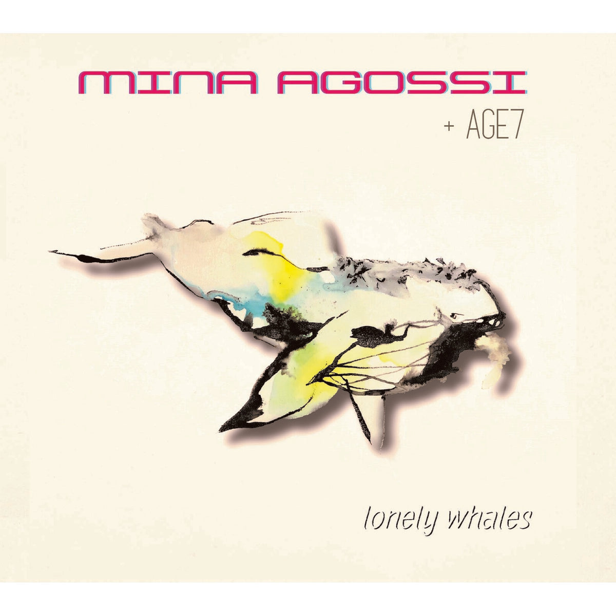 CD cover: abstract watercolor whale illustration with pink background and text.