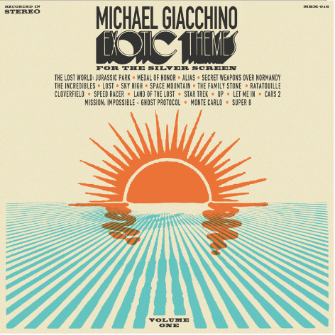 CD cover: "Exotic Themes From The Silver Screen" by Michael Giacchino, sunburst design.