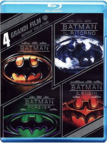 Blu-ray case featuring four Batman film covers with the Batman logo.