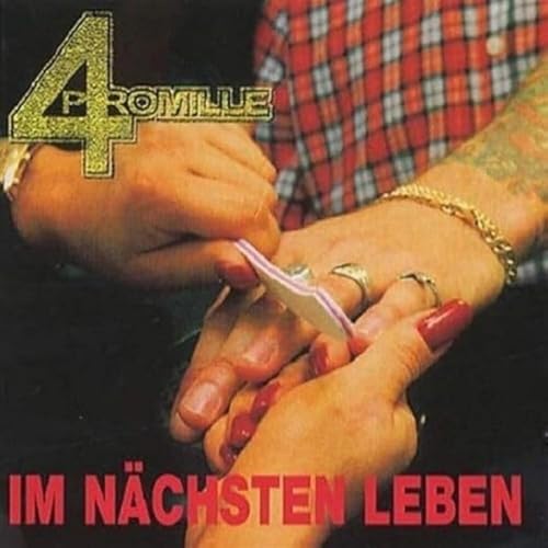 A person filing the fingernails of another person, with 4 Promille text overlay.