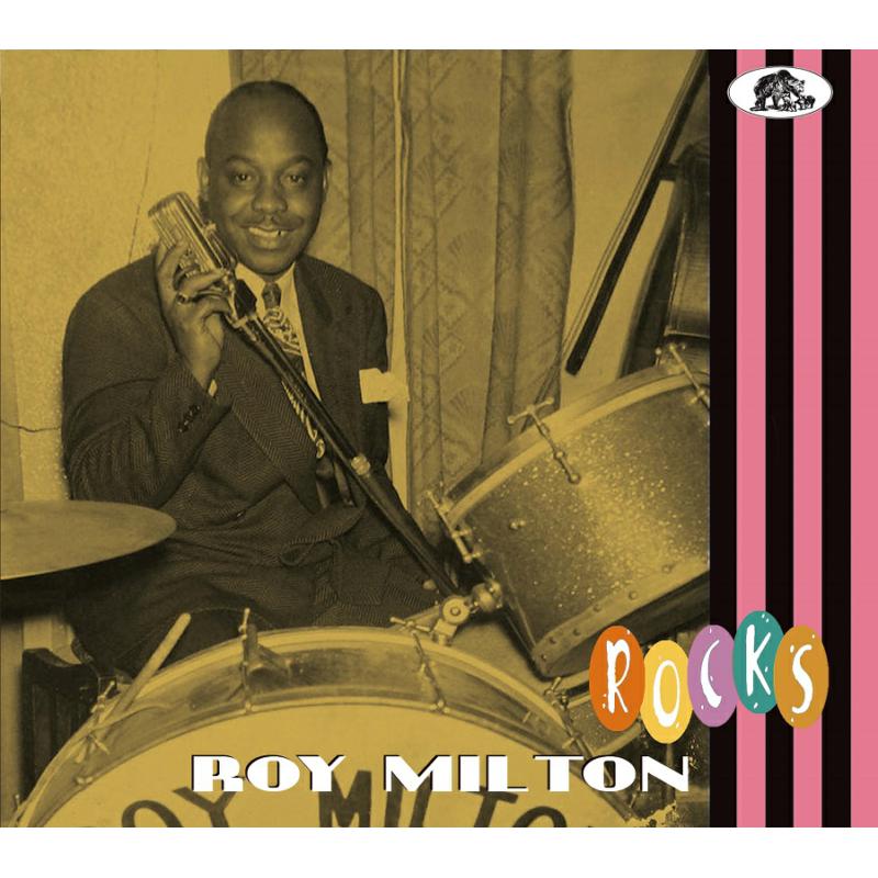 Roy Milton album cover featuring a portrait and drum set.