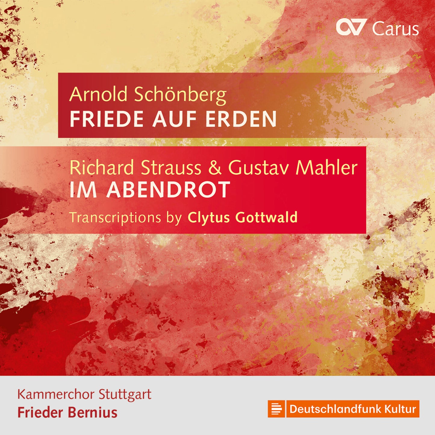 CD cover for Frieder Bernius’s Strauss & Mahler recording, abstract red design.