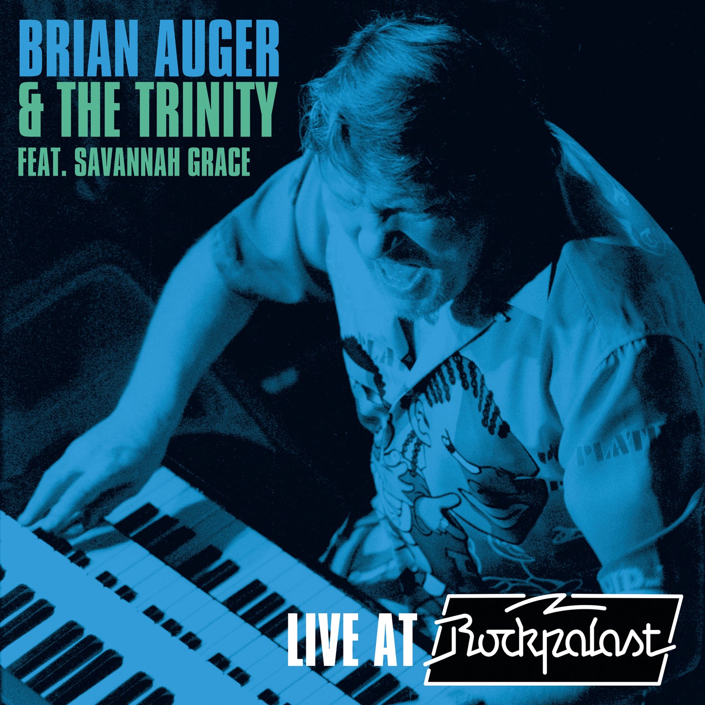 Brian Auger at a keyboard, album cover for "Live at Rockpalast.