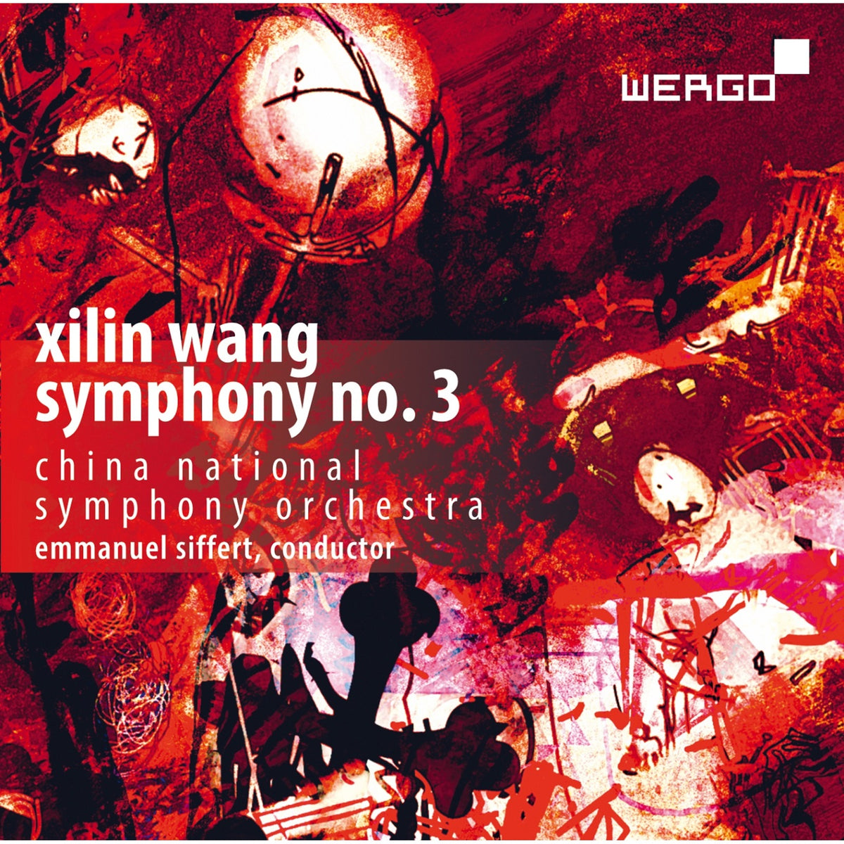 CD cover for Xilin Wang’s Symphony No. 3, abstract red and purple design.