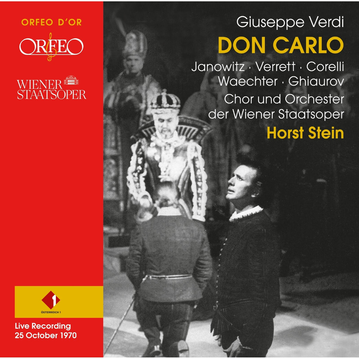 CD cover for Verdi’s Don Carlo, featuring opera performers in costume.
