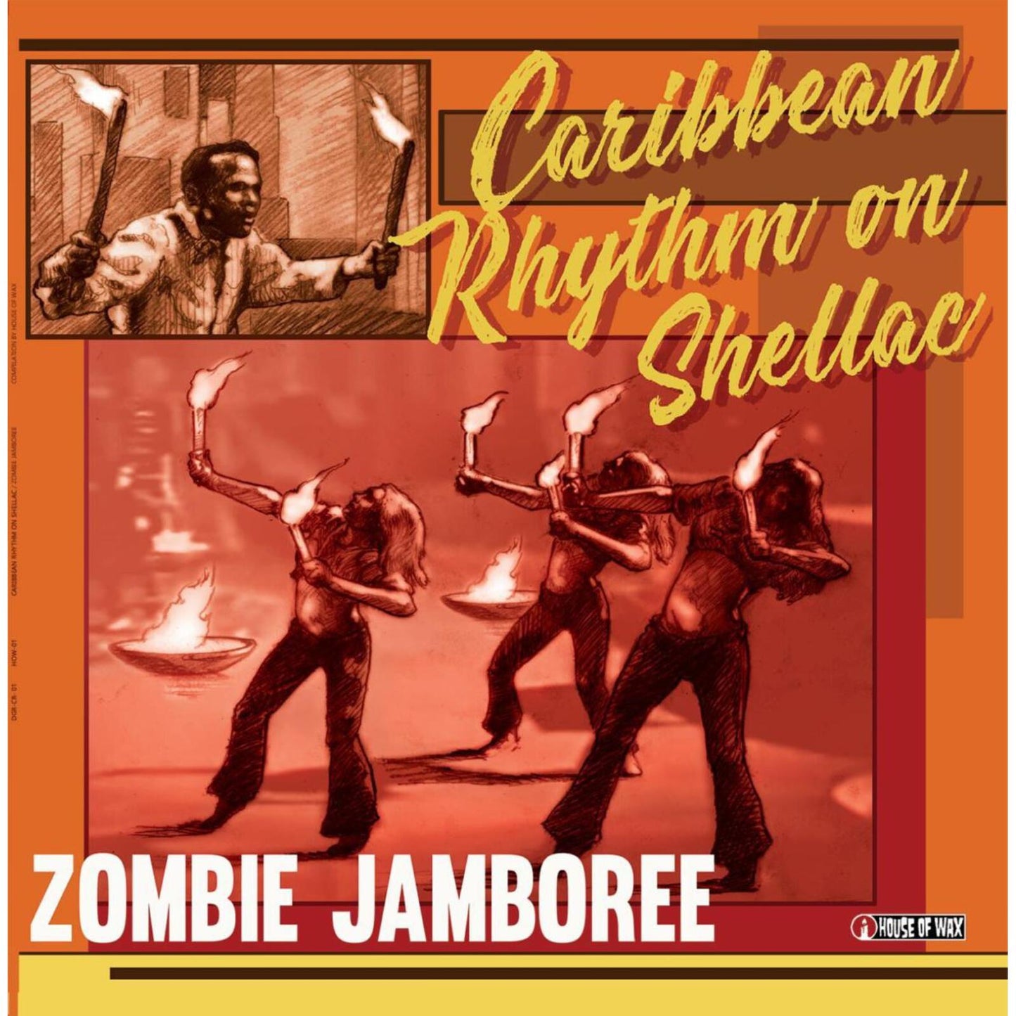 Album cover: "Zombie Jamboree" with illustrations of dancers and torches.