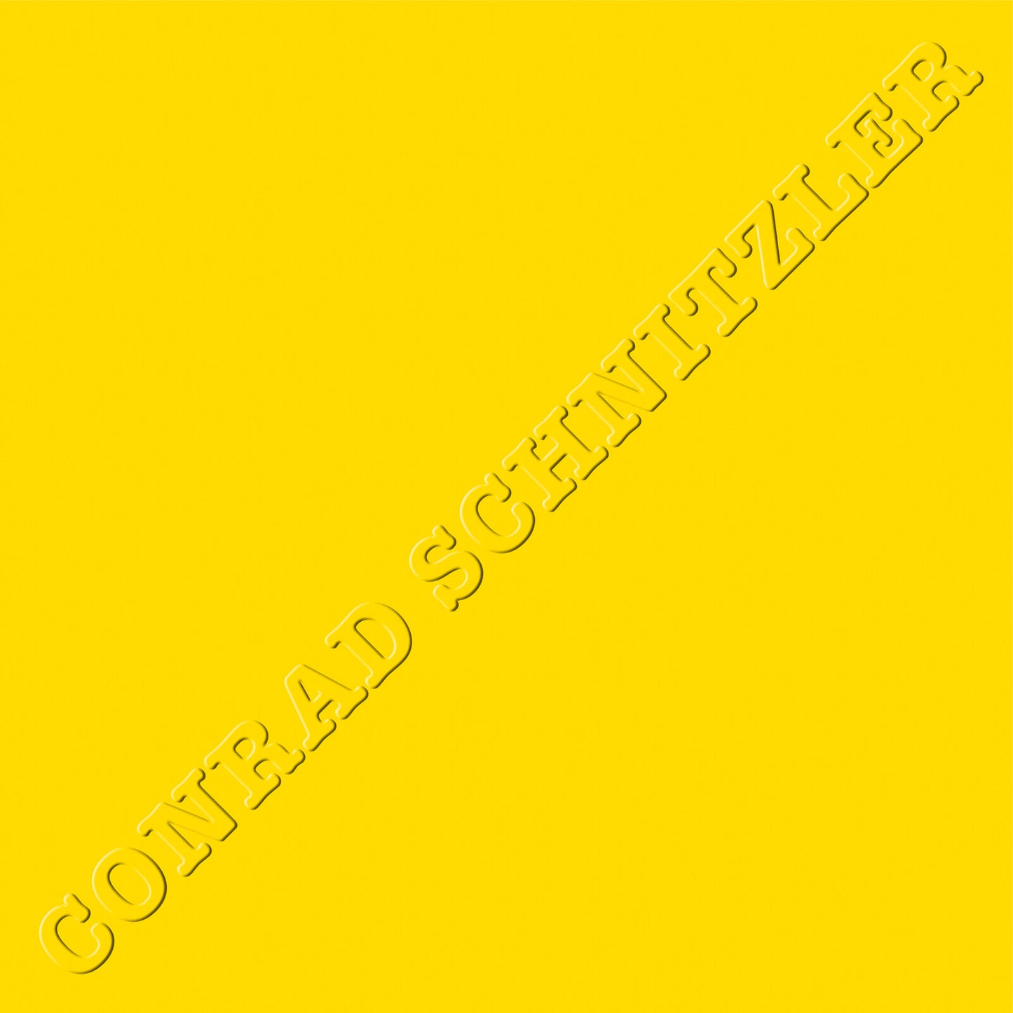 Yellow vinyl record with embossed "CONRAD SCHNITZLER" text diagonally across.