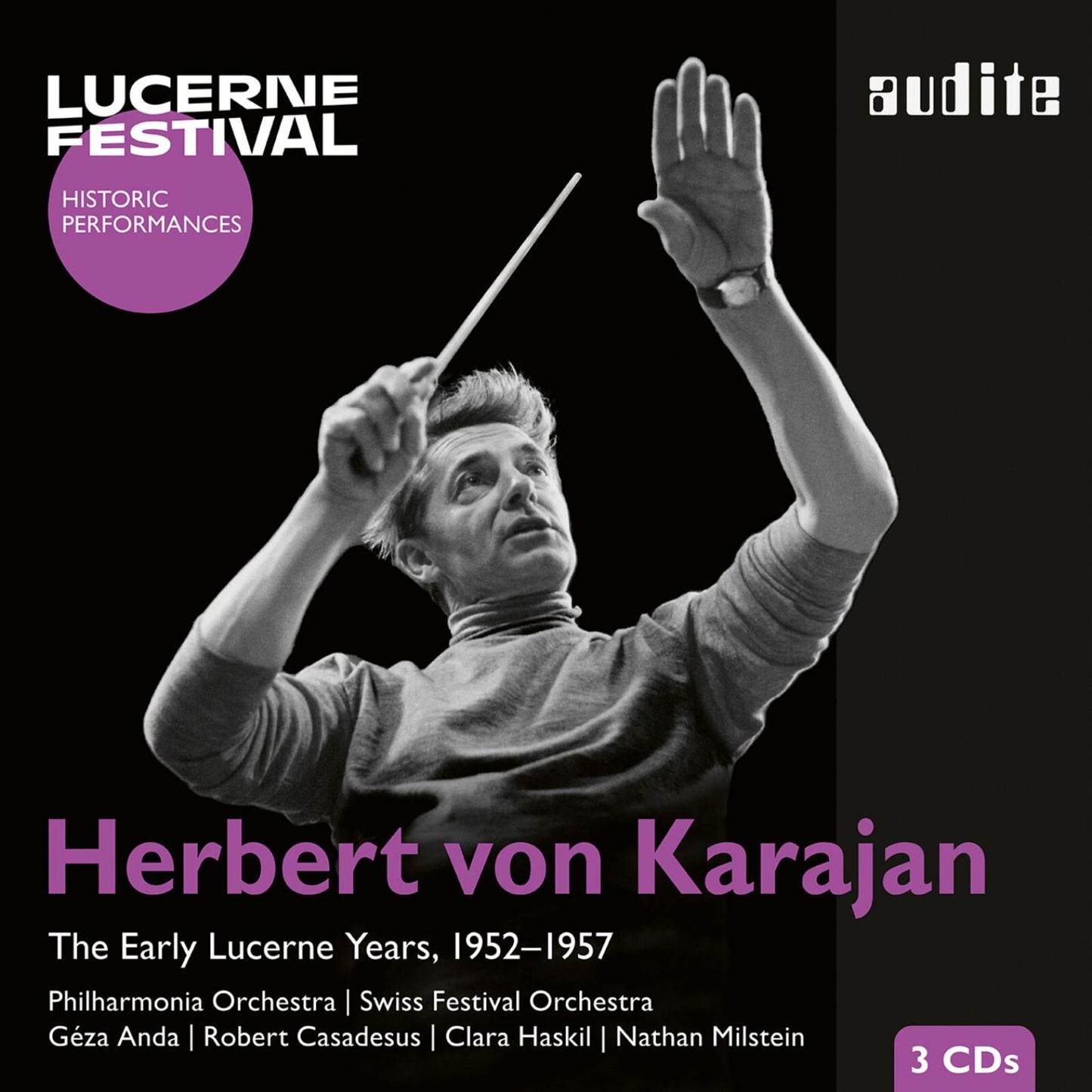 CD cover: Black and white portrait of Herbert von Karajan, text details.