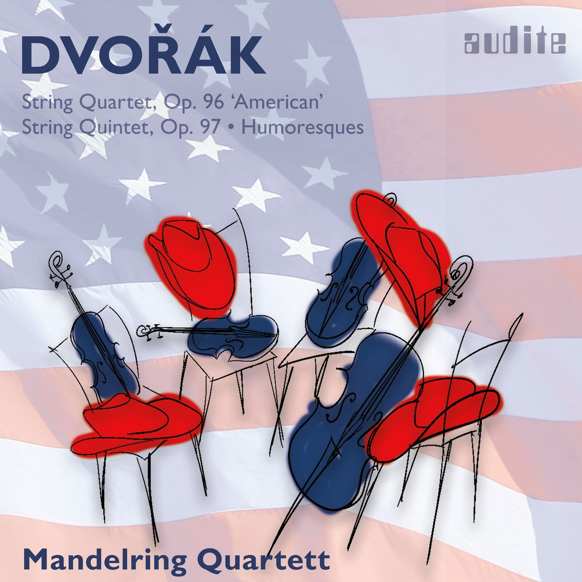 CD cover for Dvorak string quartets featuring illustrated string instruments.