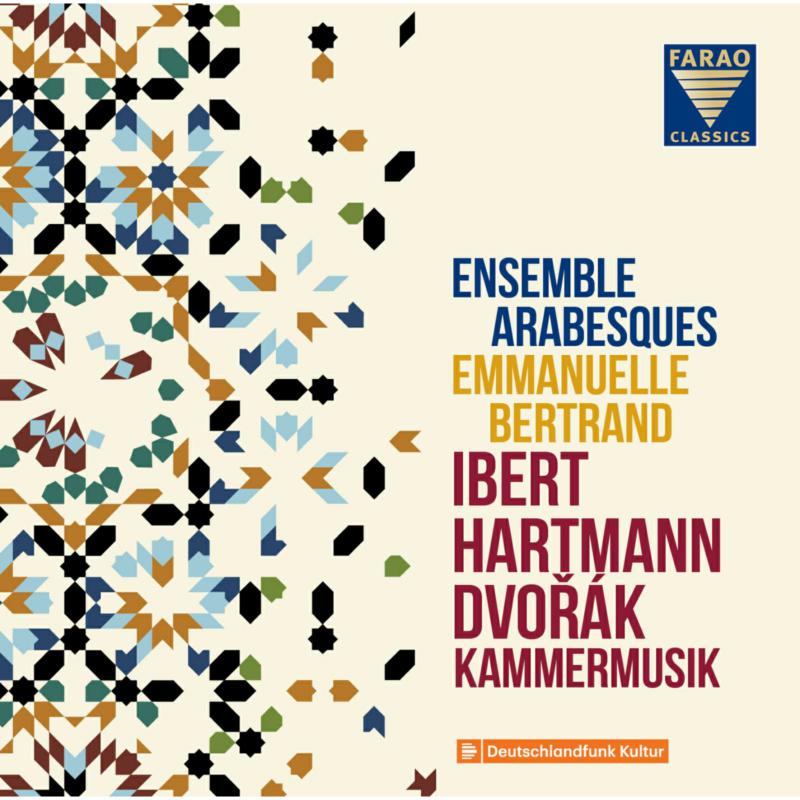 CD cover with colorful geometric pattern and composer names.