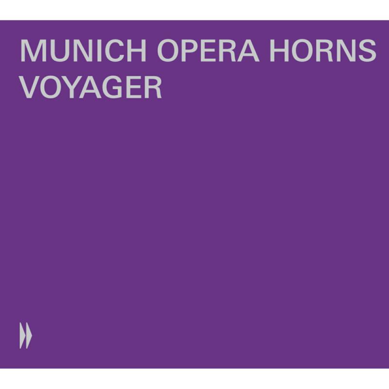 CD cover for "Munich Opera Horns - Voyager" with purple background.