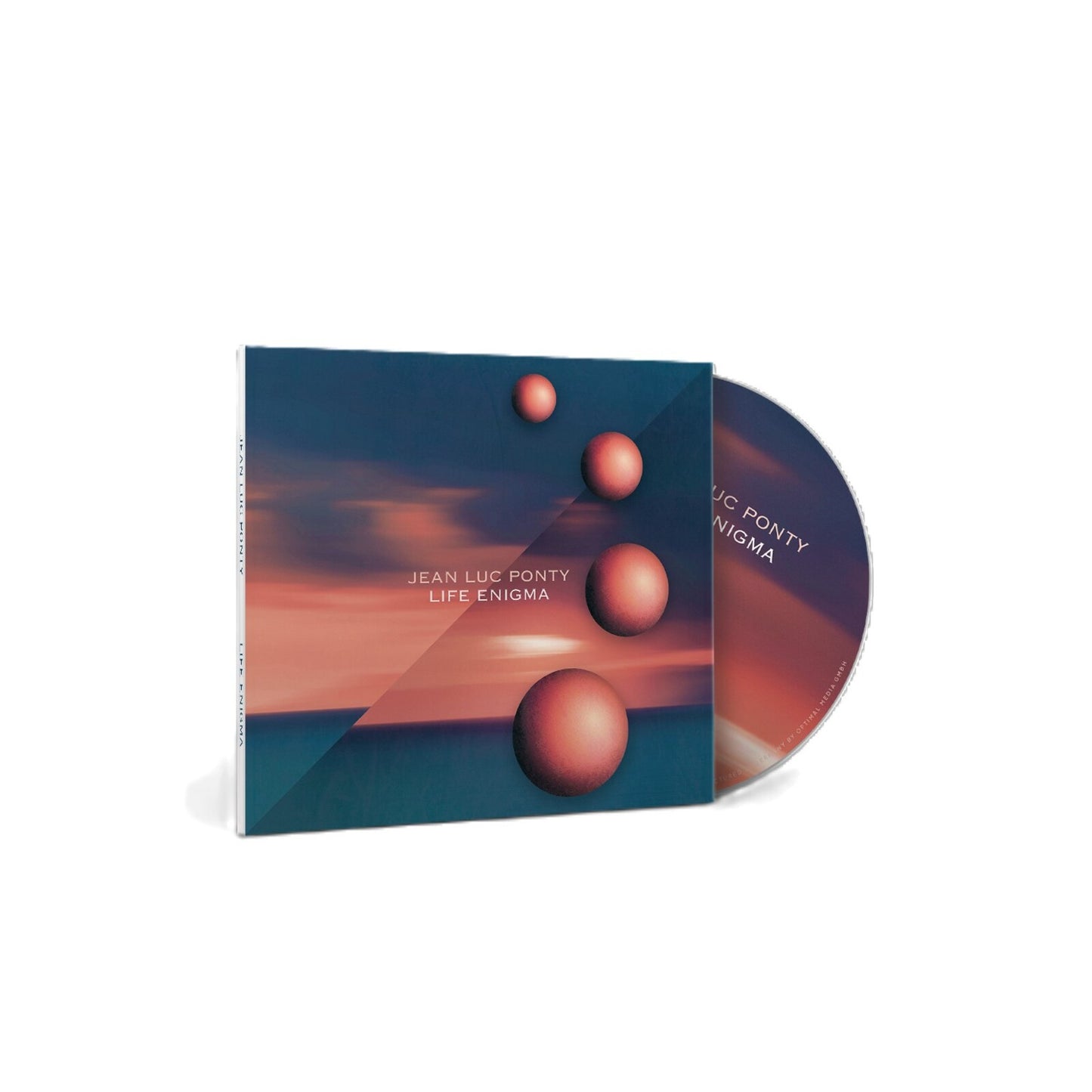 CD case for Jean-Luc Ponty’s “Life Enigma” with abstract red spheres.