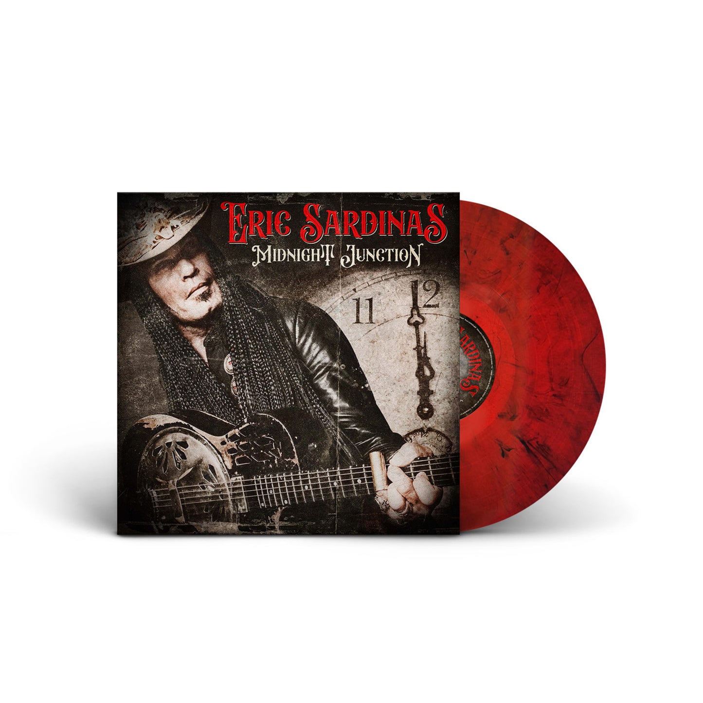 Eric Sardinas album cover featuring a portrait and a red vinyl record.