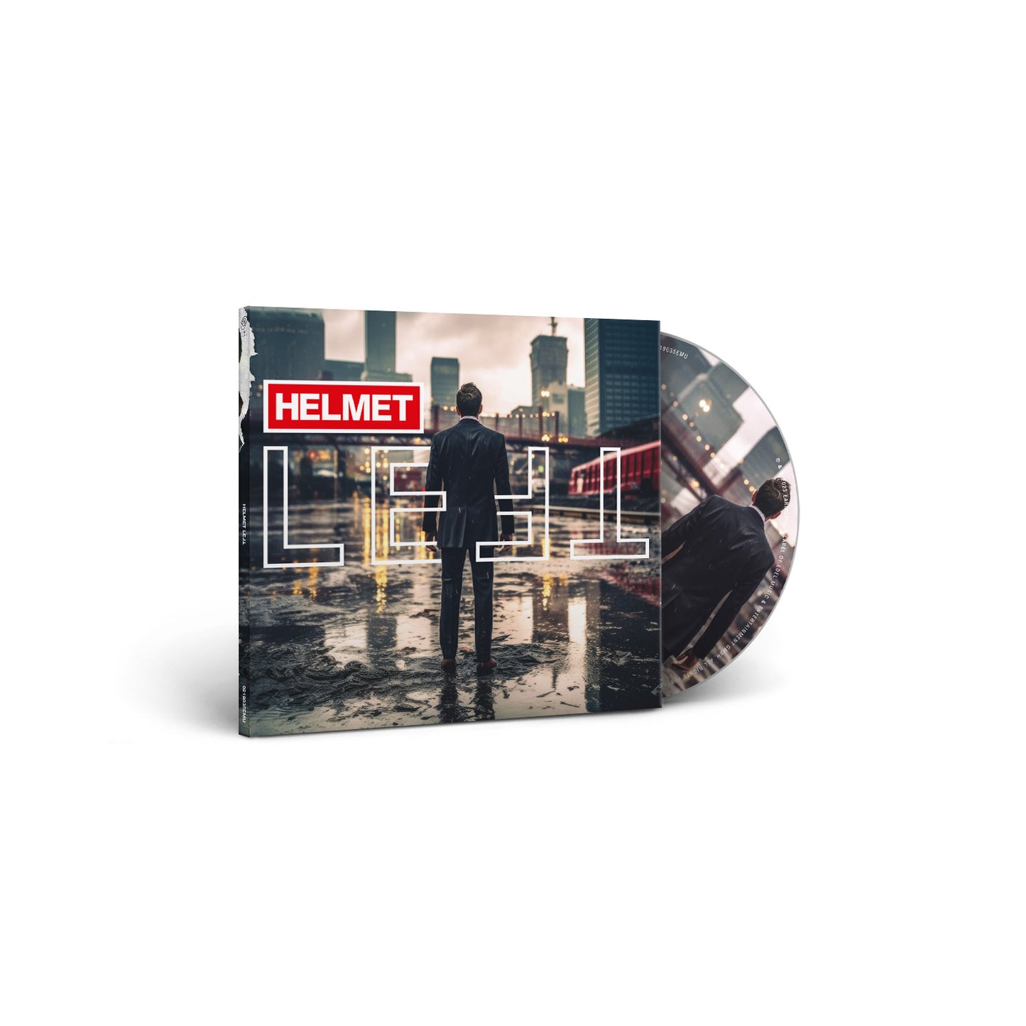 CD case for Helmetās āLEFTā album, featuring a man in a city.