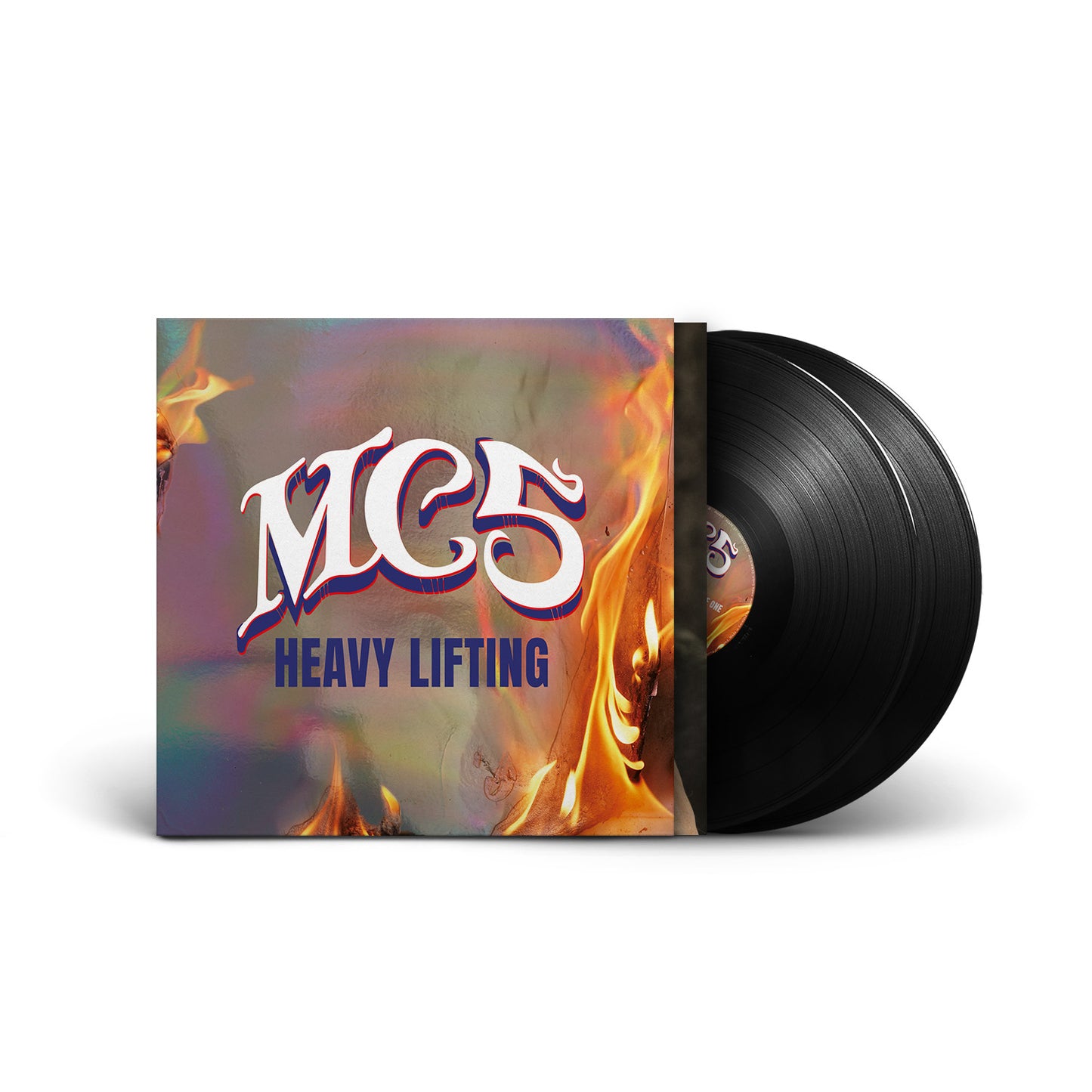 MC5 “Heavy Lifting” vinyl LP with fiery album art and black records.