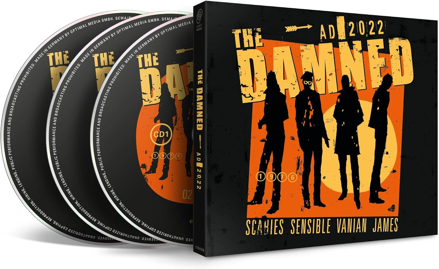 The Damned AD 2022 Live in Manchester CD set with orange and black artwork.
