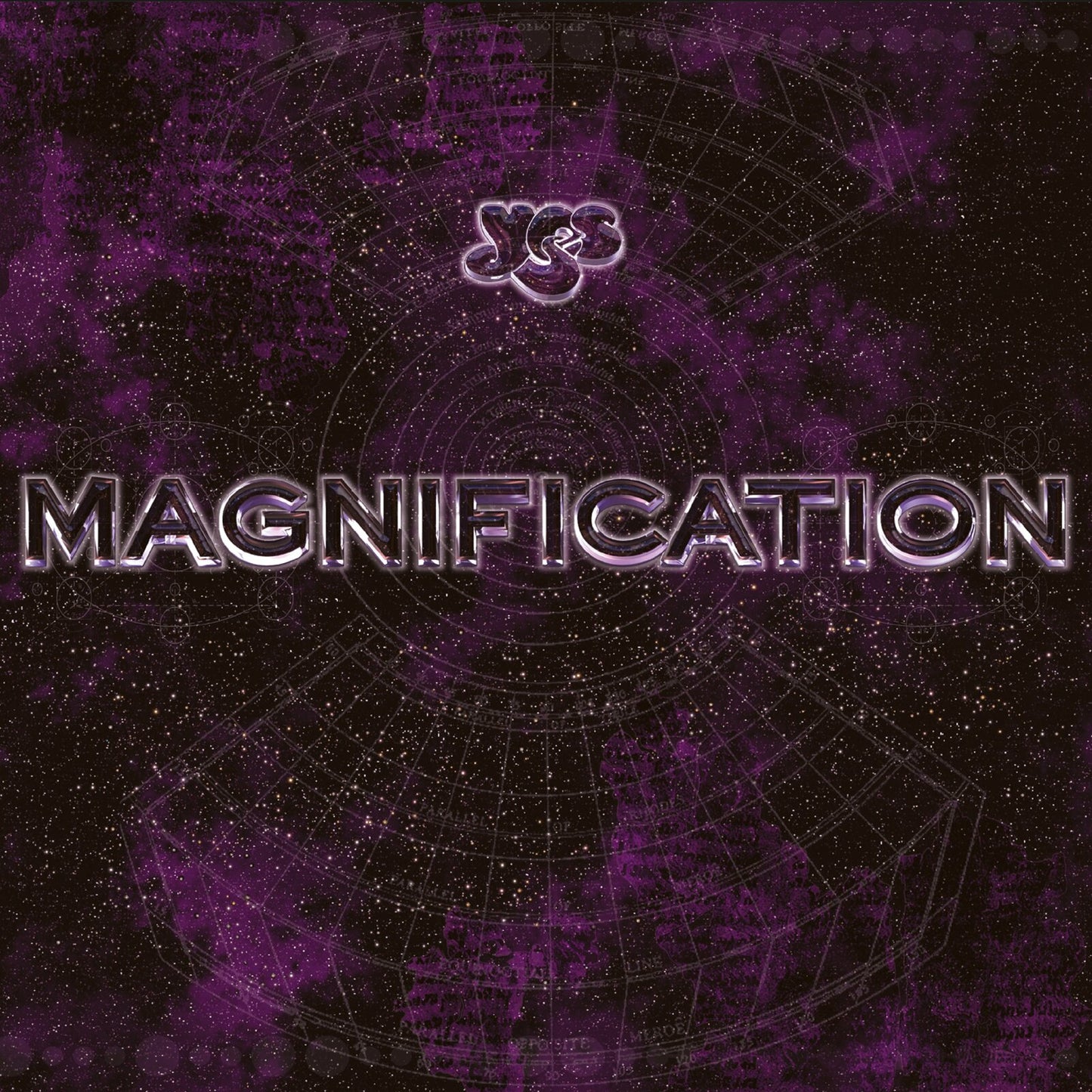 “Yes - Magnification” CD cover with purple nebula and silver text.