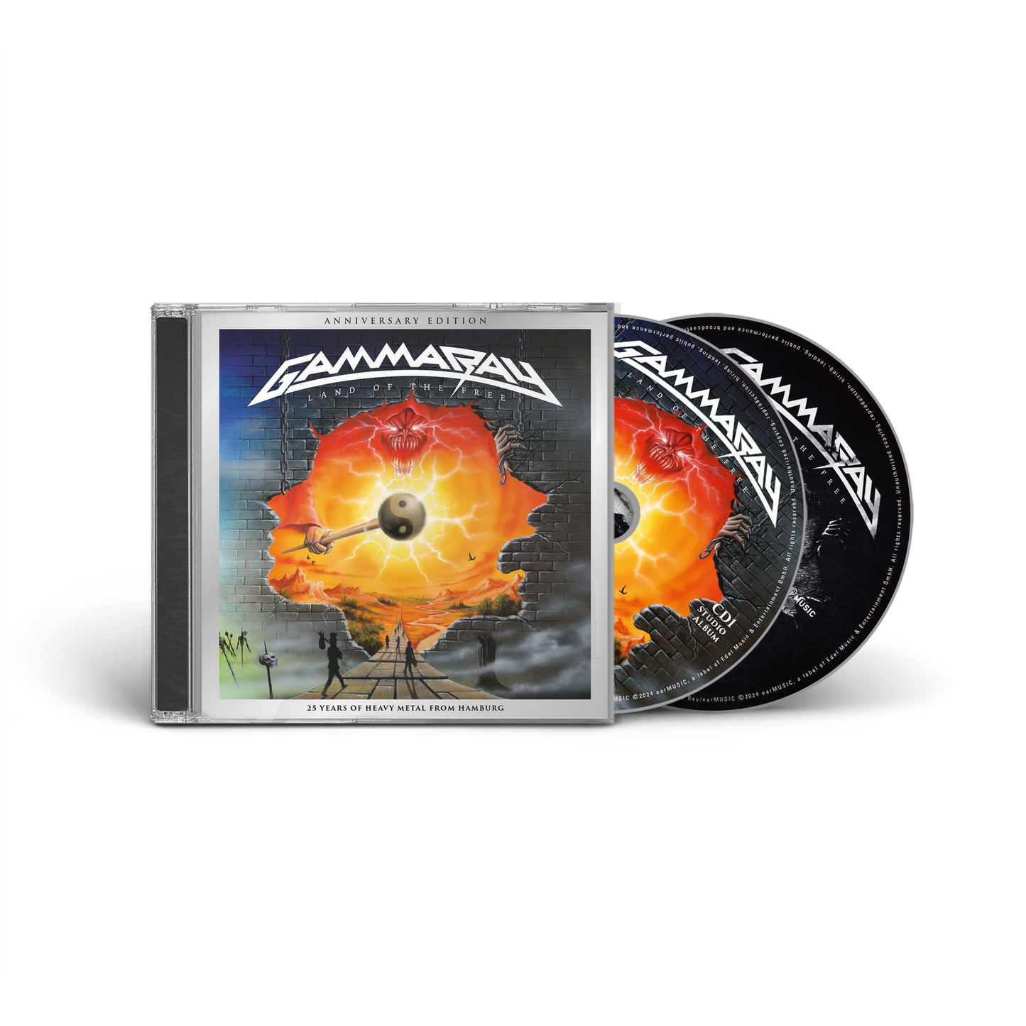 Gamma Ray "Land Of The Free" CD with fiery artwork and open case.