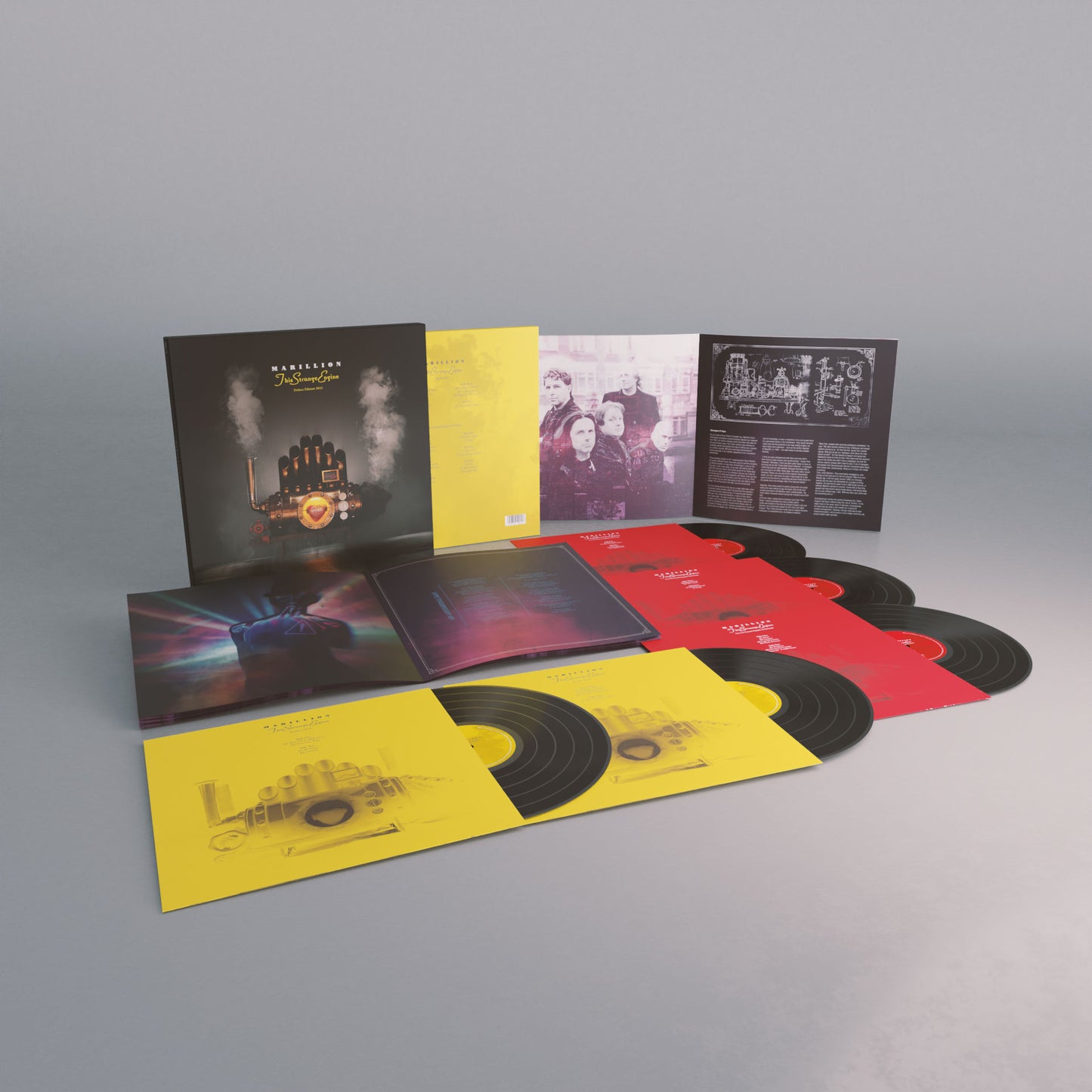 Marillion’s “This Strange Engine” vinyl box set with records and inserts.