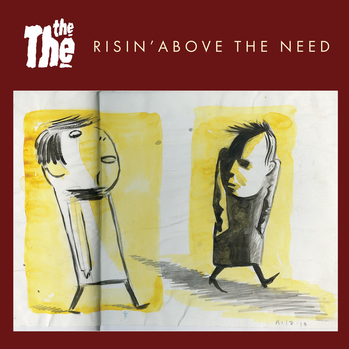 AlbumLined drawing of two abstract figures against yellow backgrounds on a red backdrop.