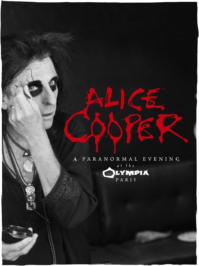 Alice Cooper’s black and white portrait with red title text, “A Paranormal Evening.”