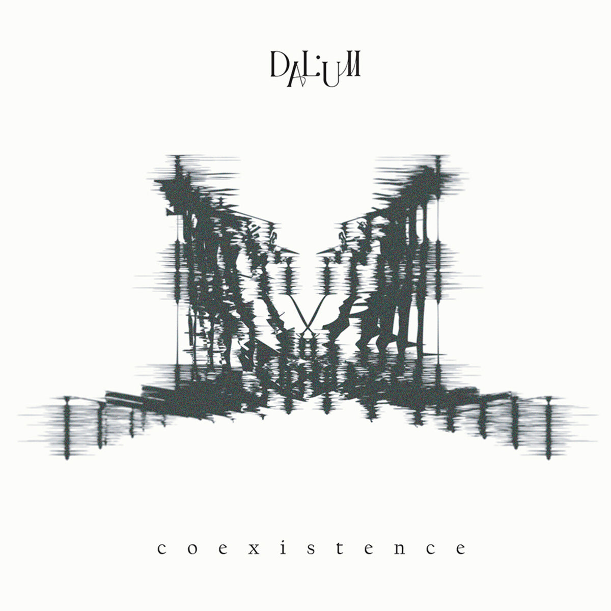 CD cover for Dalum’s “Coexistence” featuring a dark, mirrored forest image.