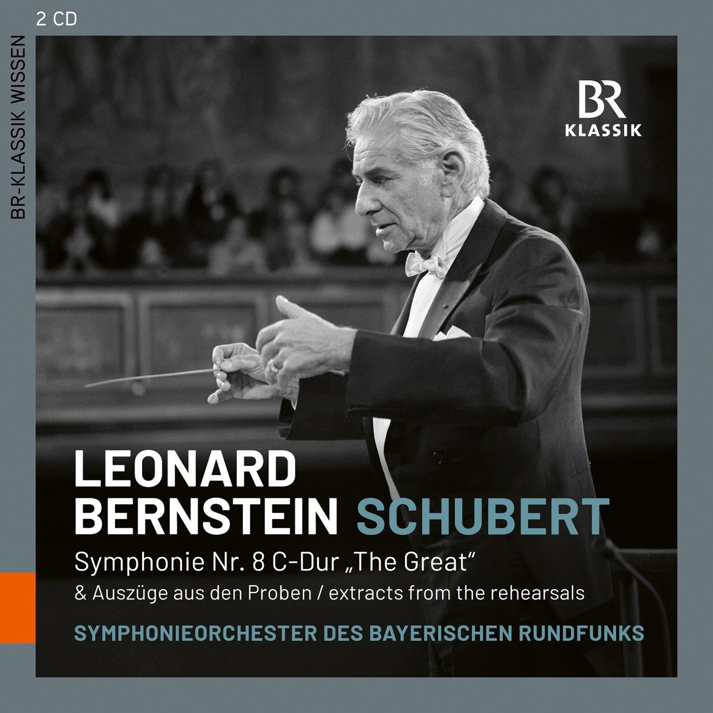 Leonard Bernstein conducting, CD cover for Schubert’s Symphony No. 8.