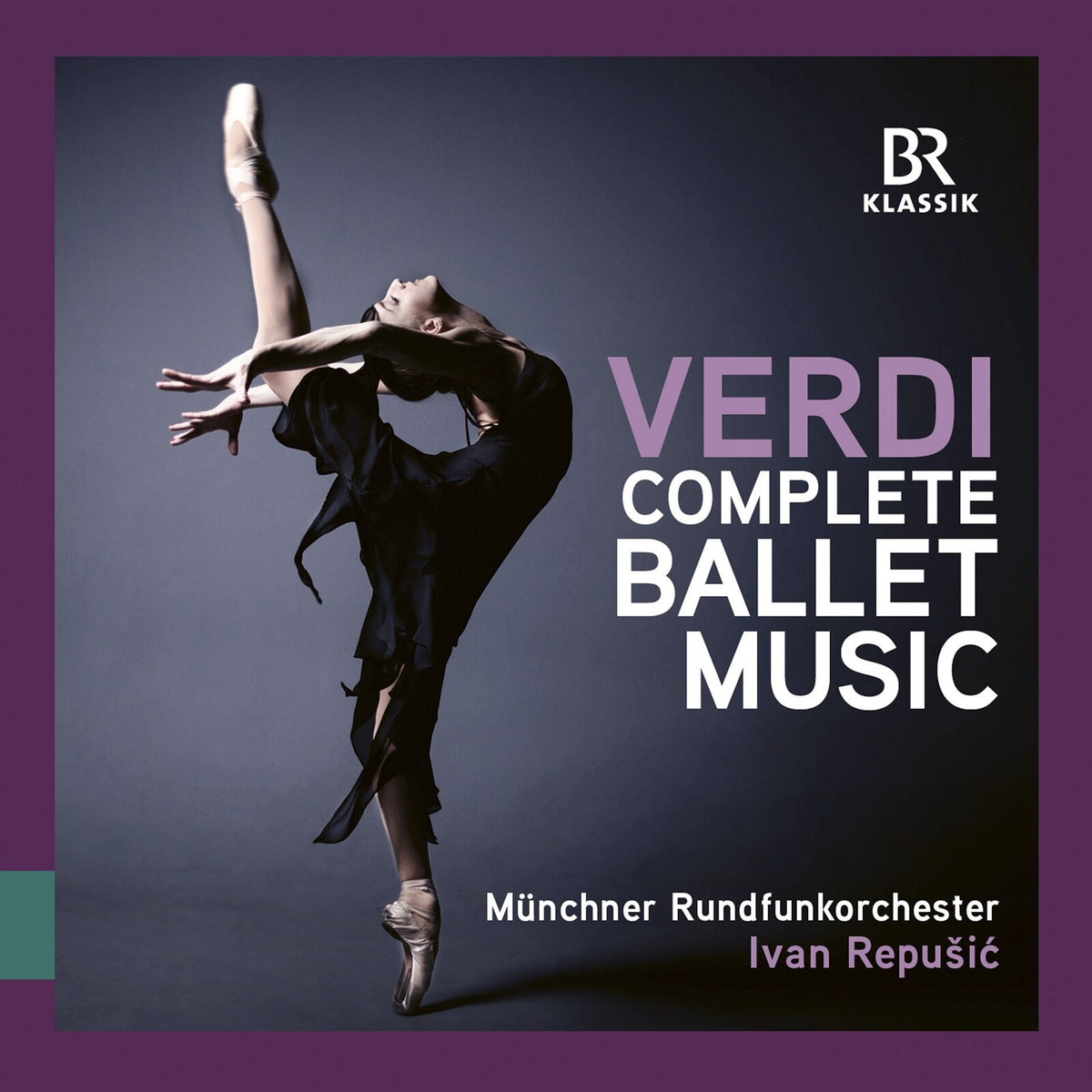 CD cover featuring a ballerina in a dramatic pose, text “Verdi Complete Ballet Music”.