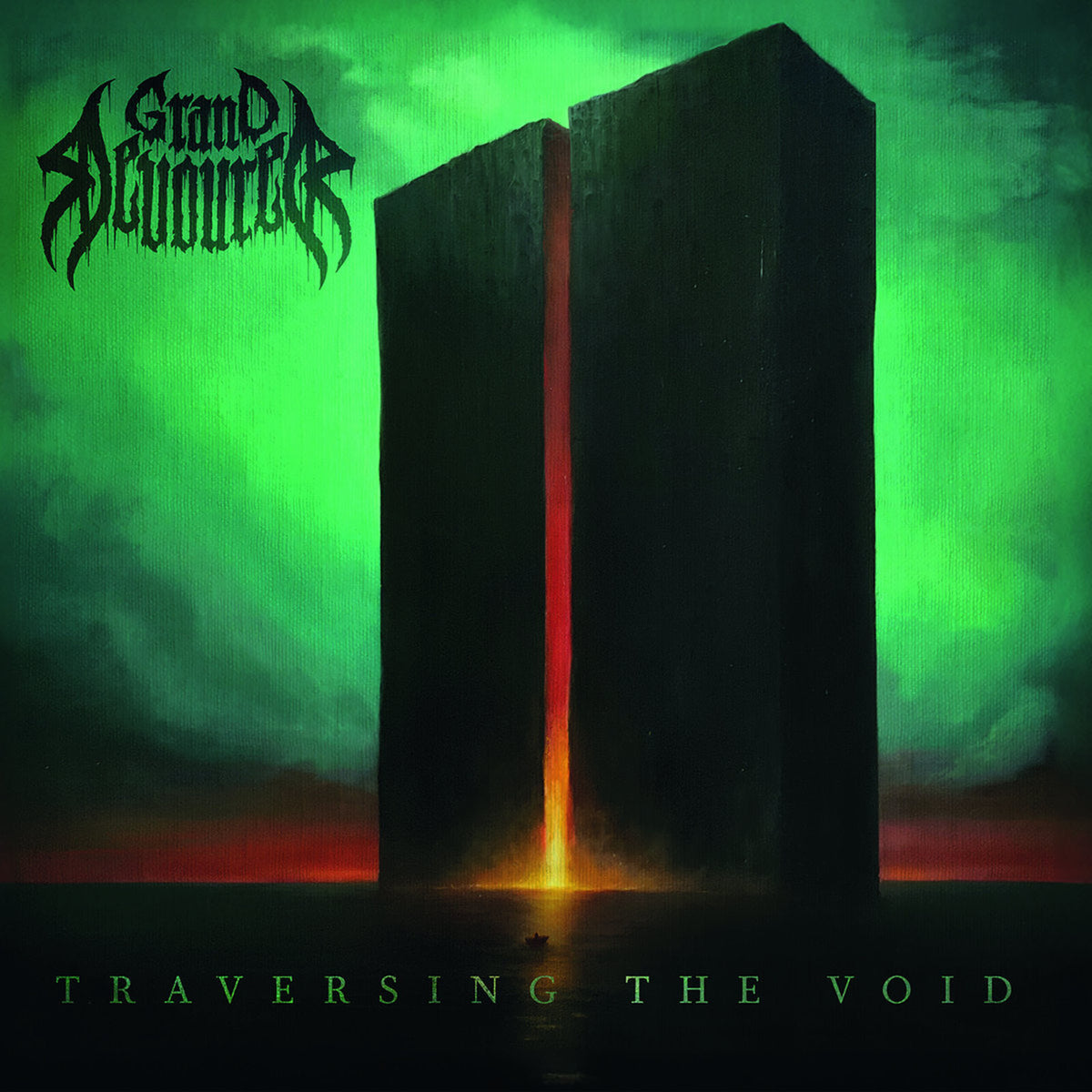 Dark album cover featuring a tall, black monolith with a red fissure.