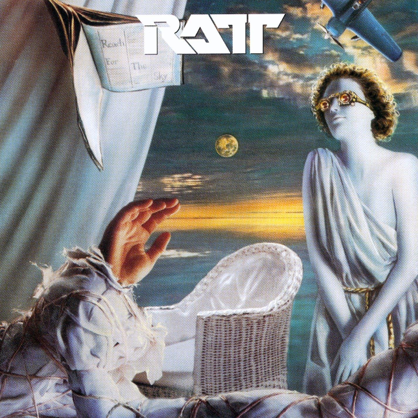 Ratt album cover: “Reach For The Sky” featuring figures and a beach scene.