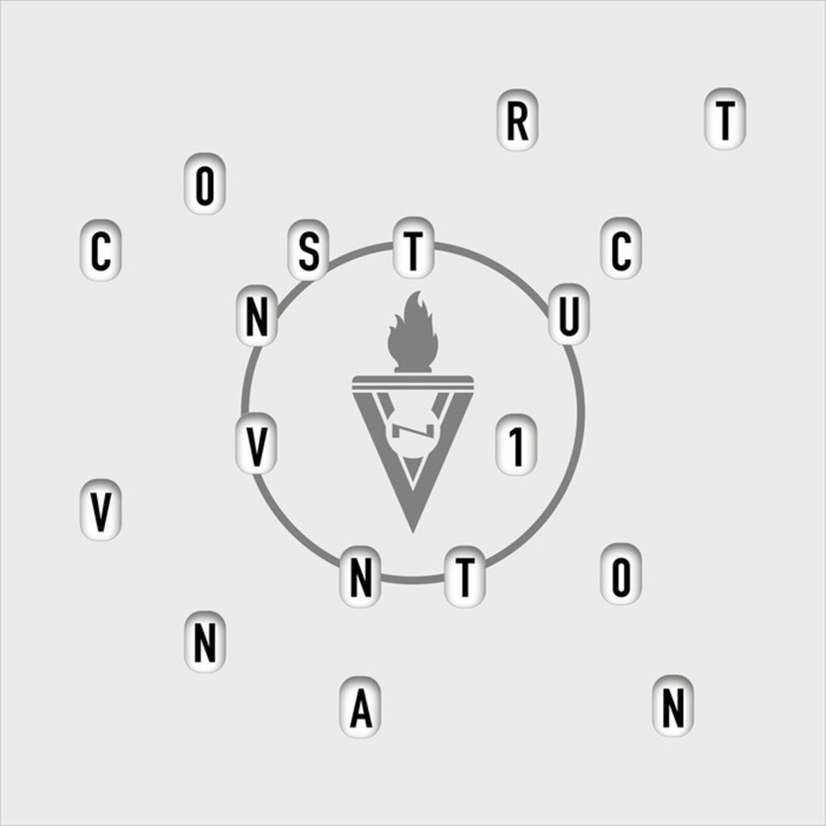 Vnv Nation "Construct" vinyl record cover with a torch symbol.