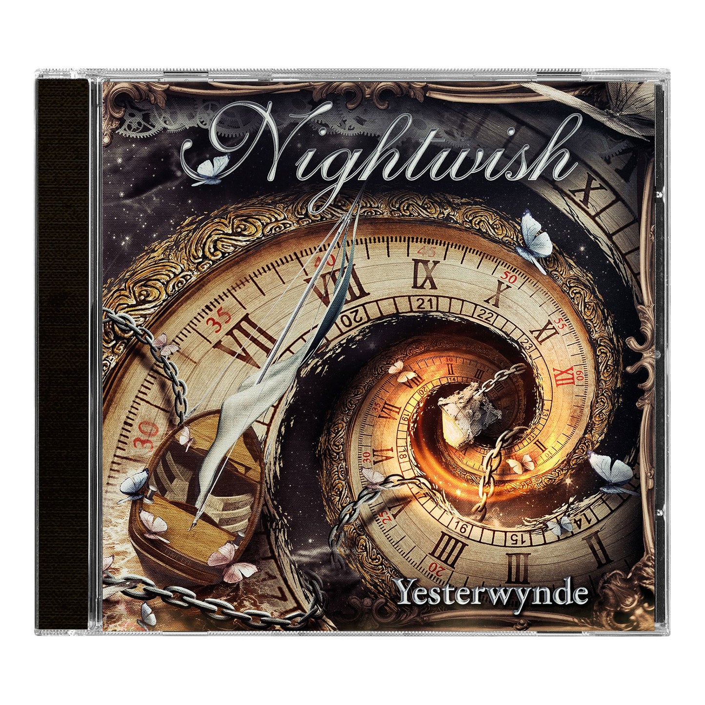 Nightwish “Yesterwynde” CD cover: ornate clock face with butterflies and roses.