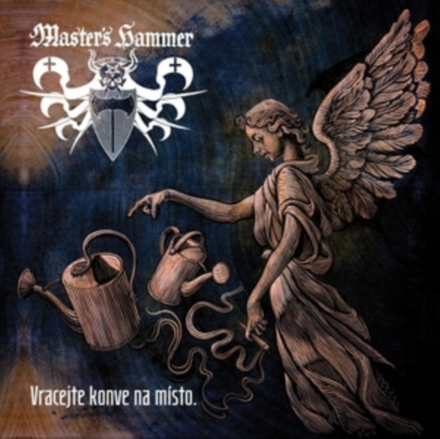 CD cover: Angel statue with watering cans, dark blue and grey tones.